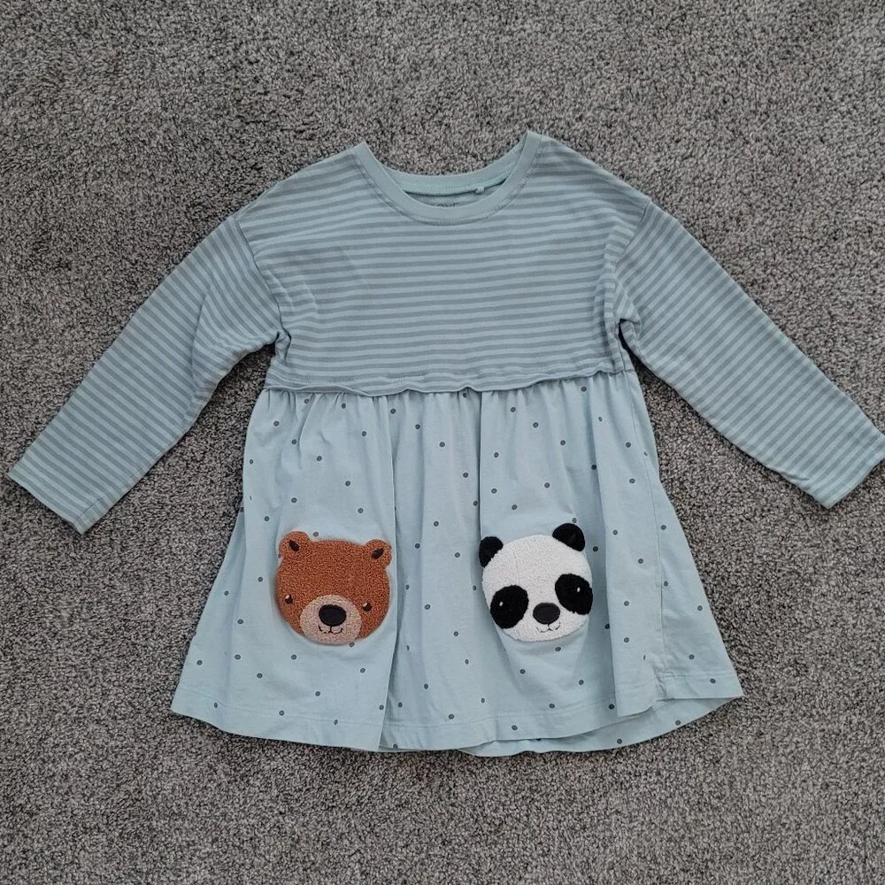 Girls Next Green Long Sleeve Dress with Bears 4-5 Years